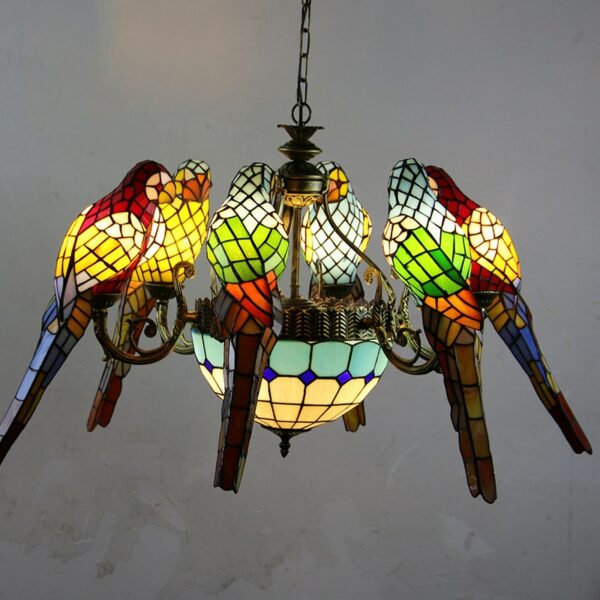 WPD Tiffany Parrot Chandelier LED Vintage Creative Color Glass Pendant Lamp Decor for Home Living Room Bedroom Hotel 2