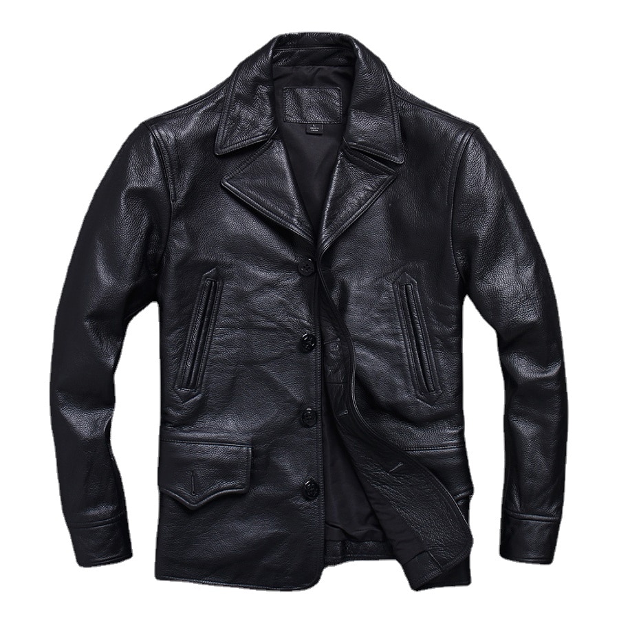 Long Jacket Men Genuine Leather Wind Coat Classic Black Plus Size Cowhide Jacket Casual Leather Cloth кожаная куртка мужская 4