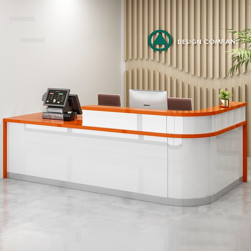 Company Reception Desks Nordic Office Furniture Clothing Store Cashier Counter Corner Bar Counter Simple Modern Commercial Table 4