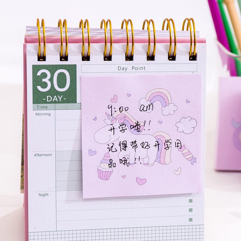 10 Pcs Note Book+4 pcs gel ink pens Girl Heart Unicorn Sticky Notes 3x3 Inches Self-Stick Pads, Easy To Post for Home Office 5