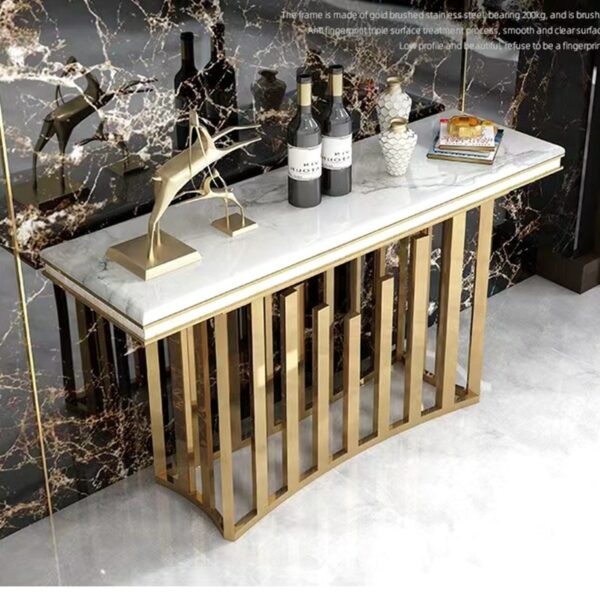 Super Luxury Marble Surface Stainless Steel Console Table Simple Living Room Titanium Stainless Steel Long Porch Platform Table 4