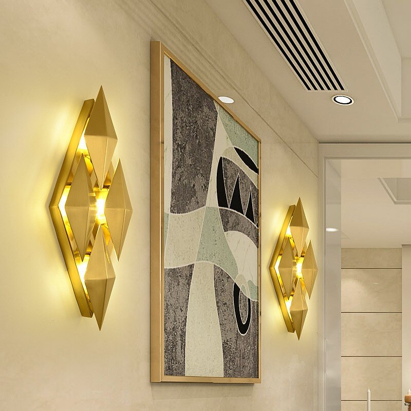 Creative Foyer Gold Led Wall Lamps Light Bedroom Bedside Aisle Wall Sconce Surface Mount Nordic Loft Wall Decoration 220V 2