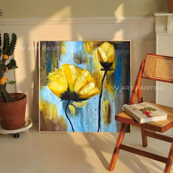 100% New Handmade Large Yellow Knife Thick Flower Modern Landscape Oil Painting On Canvas Wall Art Picture For Home Office Decor 4