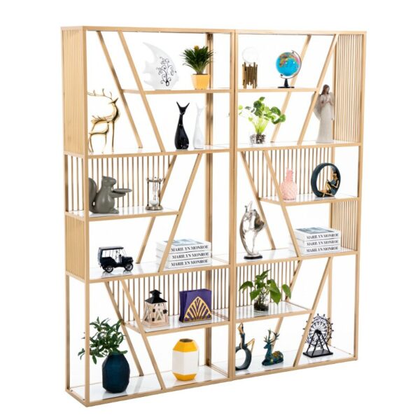 Nordic golden shelf modern minimalist creative bookshelf display stand living room floor decoration shelf partition shelf 5