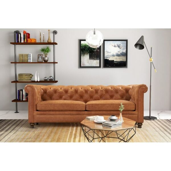 Modern Elegant Design Living Room Furniture Leather Rolled Arm Sofa 31.1"H x 87.4"W x 33.85"D 1