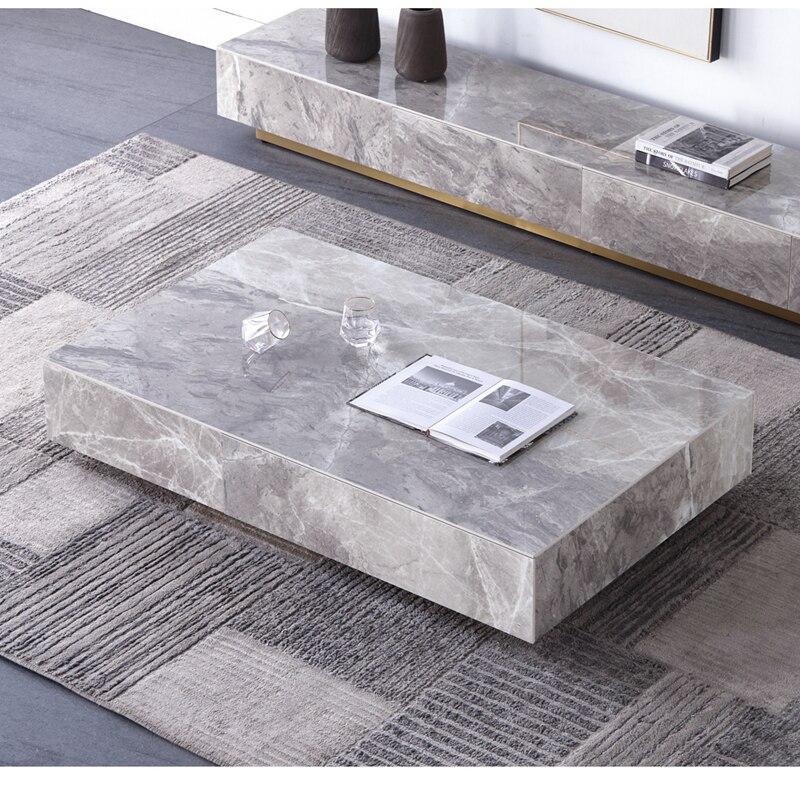 Italian Luxury Glossy Surface Marble Rock Tea Table TV Cabinet Modern Simple Living Room Household Storage Cabinet Large Tables 5