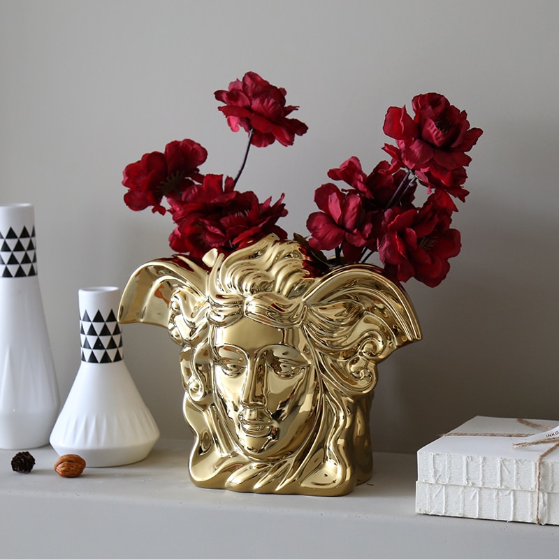 European style light luxury electroplating golden brushed ceramic metal gold vase modern dining table home decoration wedding 1