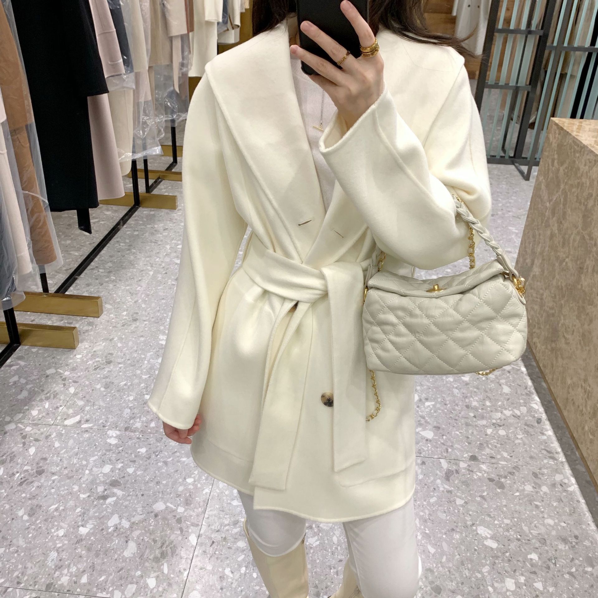 2022 Series Belt Reversible Cashmere Coat Women's Autumn and Winter New High-Grade Small Wool Coat Coats and Jackets Women 4