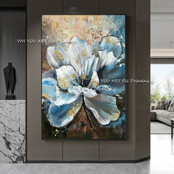 The Foil Large Flower Handmade Oil Paintings On Canvas Blue Creative New White Wall Art Pictures For Office Nature Decoration 2