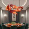 Modern Wooden Big Fish Pendant Lights Chinese Style Bamboo Light Fixture Creative Restaurant Chandeliers Living Room Decor Lamps 1