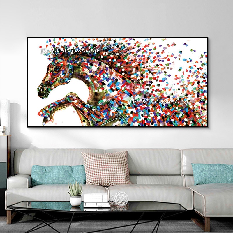 The Animal Painting Art Hand-painted Abstract Oil Painting Canvas Wall Home Decor Wall Pictures For Office Hotel Running Horse 3