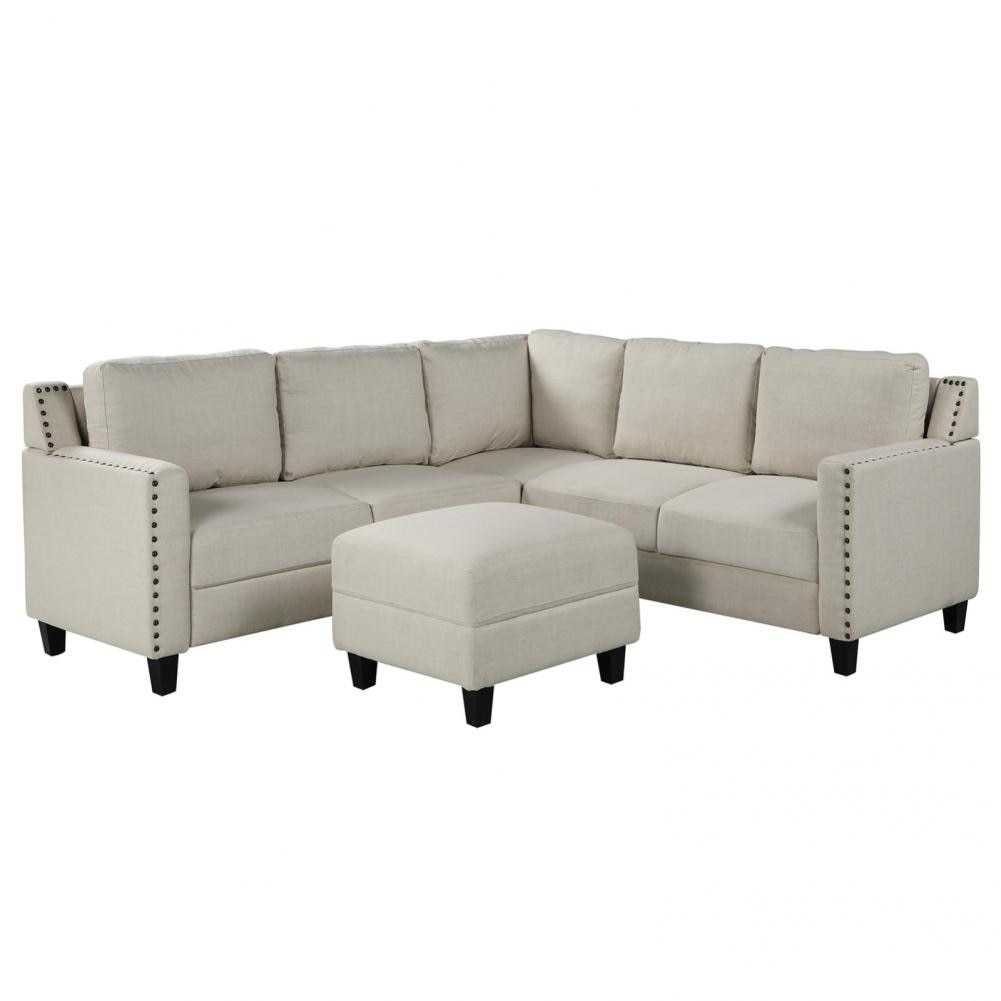 1 Set Useful Contemporary Look Sectional Sofa with Cushions Fabric Rivet Upholstered Set Robustness for Home Decor 6