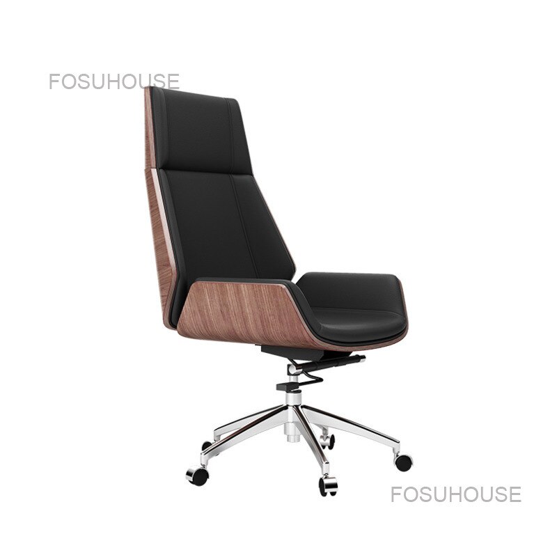 High Wooden Back Boss Office Chairs Modern Office Furniture Leather Computer Chair Household Study President Swivel Gaming Chair 5