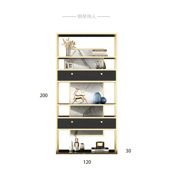 Light luxury stainless steel bookshelf floor, modern minimalist shelf display rack storage after partition, Italian bookcase 6