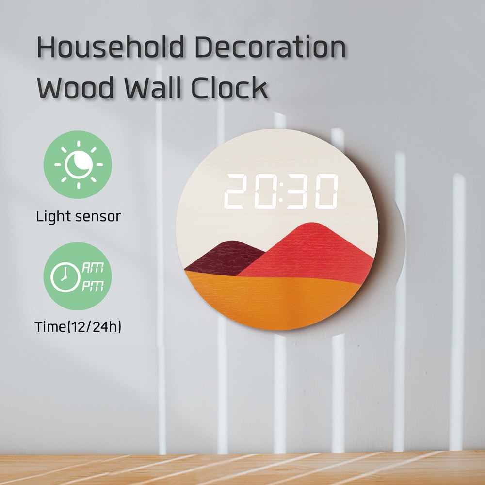 3D Luminous Wooden Digital Clock LED Rechargeable Wireless Wall Clock for Home Living Room Decor Creative Bedroom Silent Clocks 6