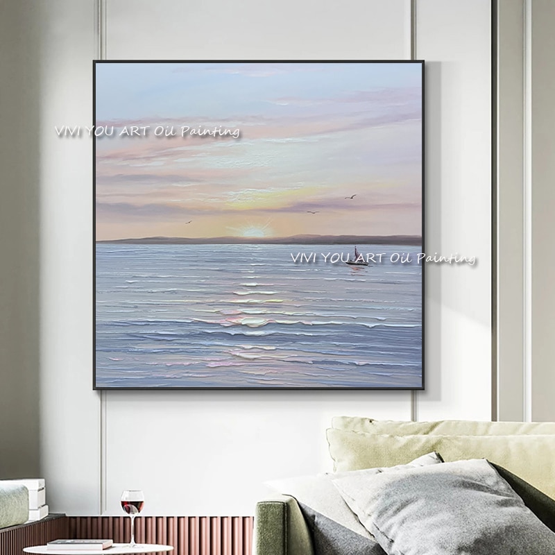 The Special Sunrise View Sea Seascape Hand Painted Oil Paintings on Canvas Abstract Palette Wall Picture for Home Office Decor 5