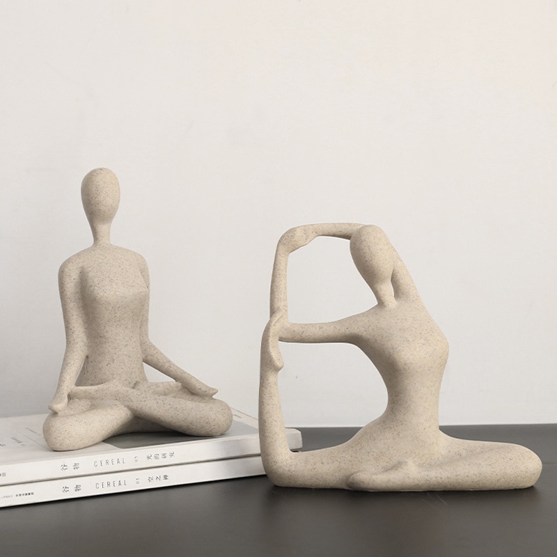 Nordic Style Sandstone Yoga Figurines Sculpture Modern Art Thinker Statue Resin Abstract Figurine Home Office Crafts Decoration 1