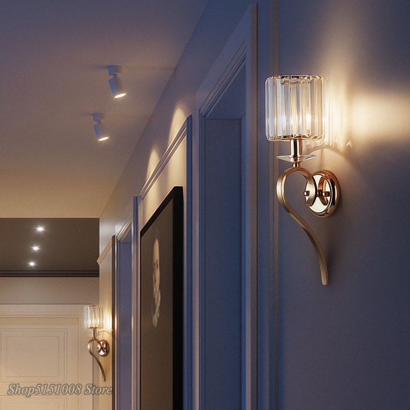 Nordic Metal Crystal Wall Lamp Light Luxury Minimalist Corridor Aisle Decor Wall light Personality Creative Bedroom Bedside Lamp 3