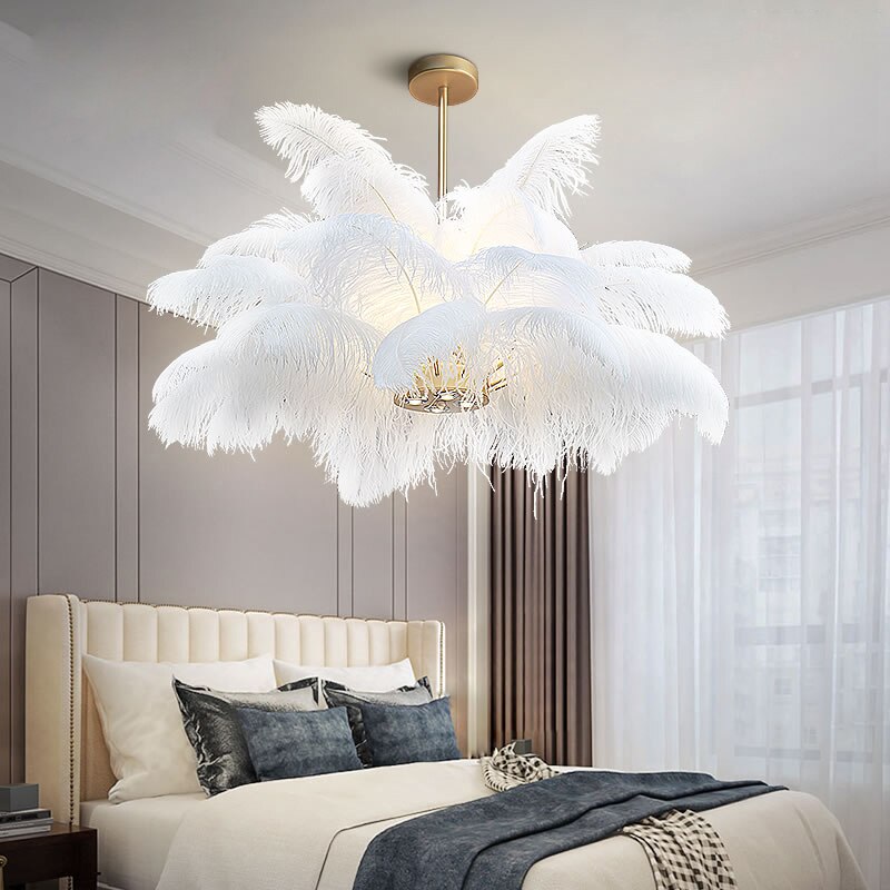 Ostrich Feather Chandelier lighting lustres Romantic Modern Chandelier For Bedroom Living Room Suspension Luminaire Pendant Lamp 2