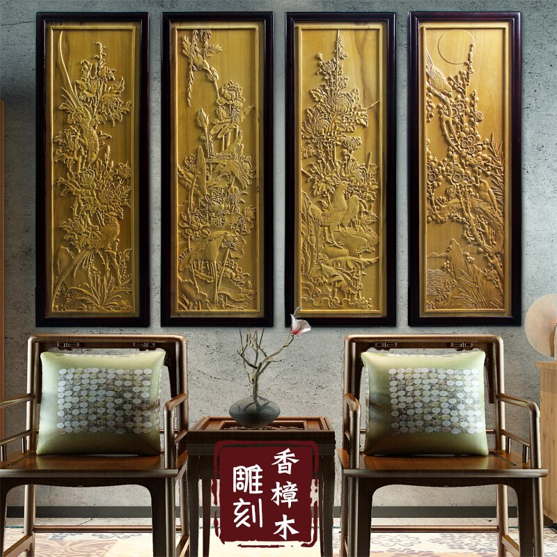 Dongyang Wood Carving Room Entrance Living Room Sofa Background Wall Home Decoration Hanging Panel Combination Camphor Solid 1