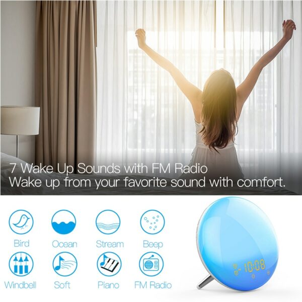WiFi Smart Wake Up Light Workday Clock Sunrise/Sunset Simulation 4 Alarms Works with Alexa Google Home Tuya App Remote Control 3