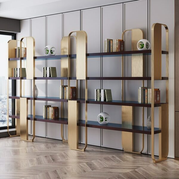 Light luxury bookshelf modern living room floor display rack simple stainless steel Bogu rack Italian creative rack 2