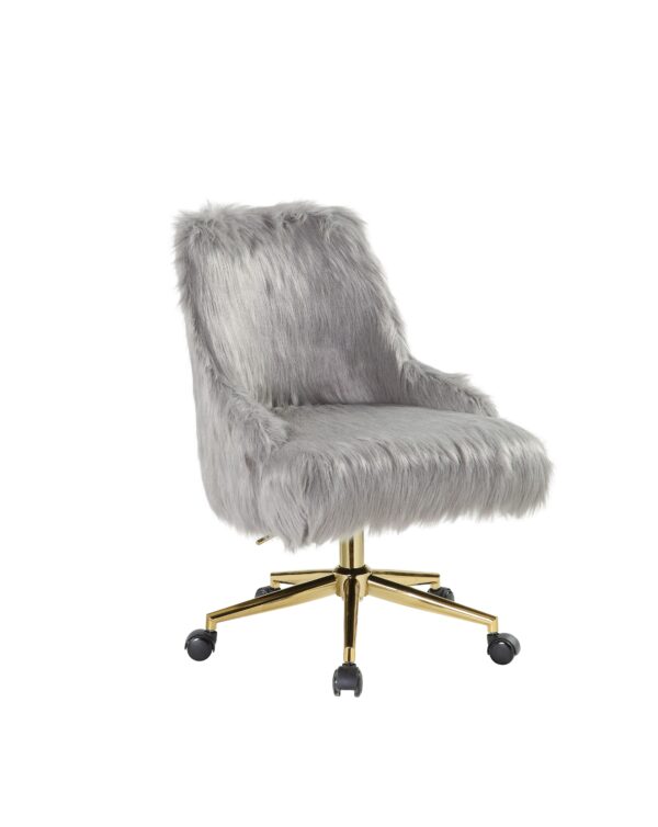 22"L x 25"D x 35-38"H Office Chair In Gray Faux Fur Gold Finish Office Chair Living Room Bedroom Chair High Elastic Sponge Gray 2
