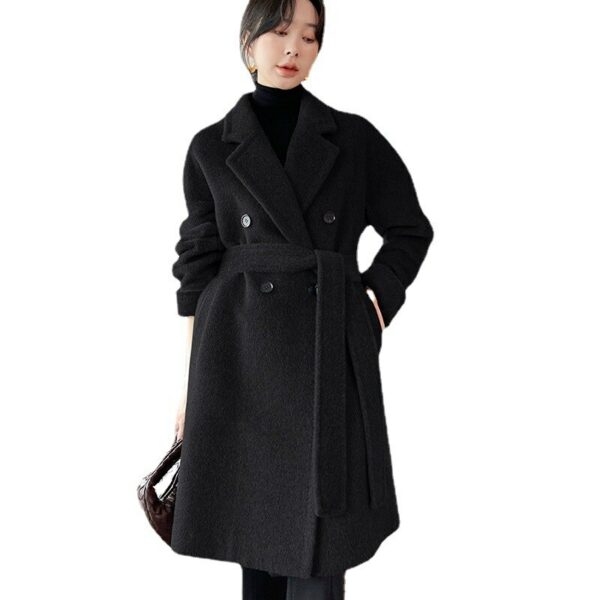 Distinguished [Velveteen Velvet] Coat for Women Alpaca Wool 2022winter New Thick Wool Coat Long Coat Women Wool & Blends 4