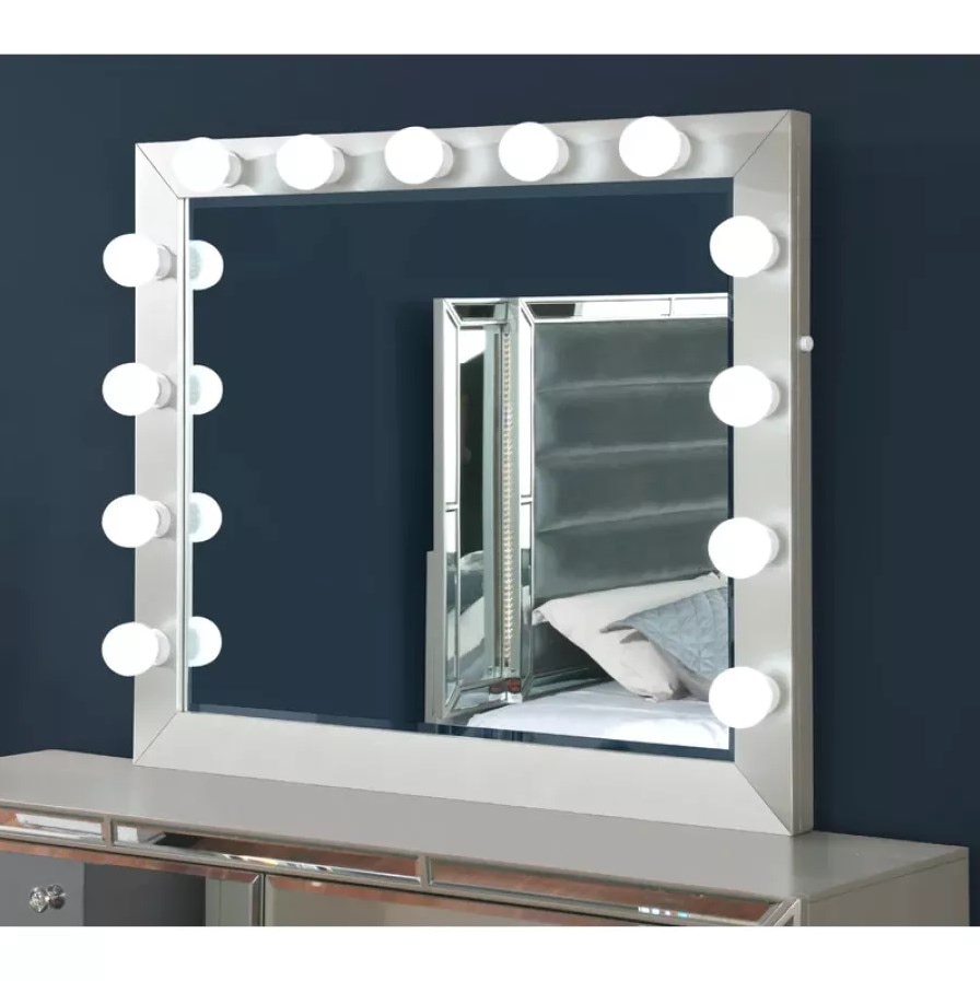 Mirrored Bedroom Furniture 5 PCS Bedroom Set Include Queen Bed Frame 2 Nightstand Dresser and Mirror Luxury Furniture 4