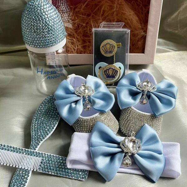 Dollbling Baby Shoes Newborn Gift Set Bottle Headband Rhinestons Comb Wedding Occasion Baby Monogram Sparkly Ballerina 1