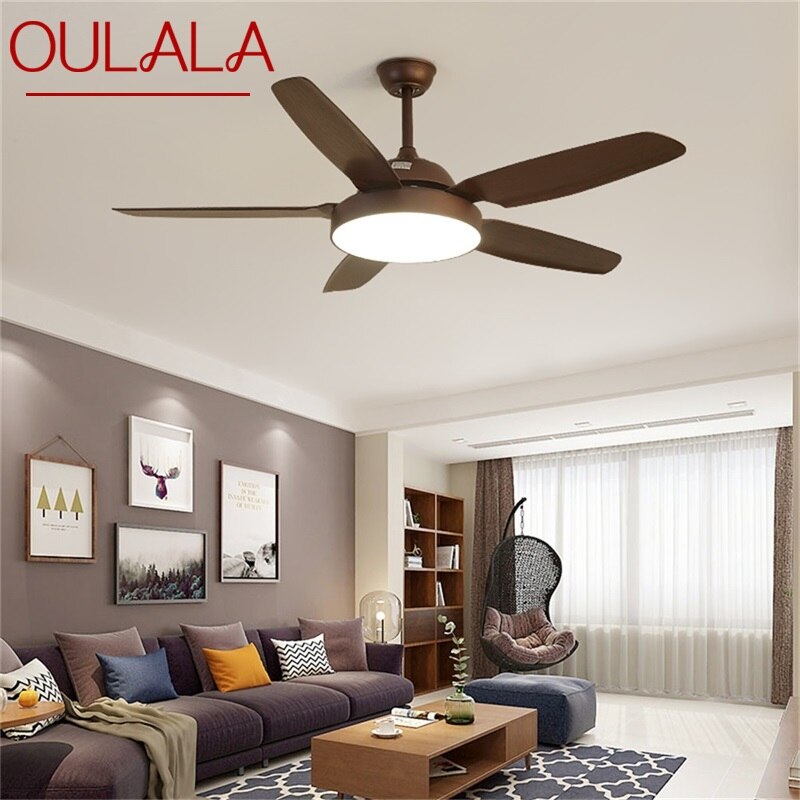 OULALA Retro Simple Ceiling Fan Light Remote Control with LED 52 Inch Lamp for Home Living Dining Room 1