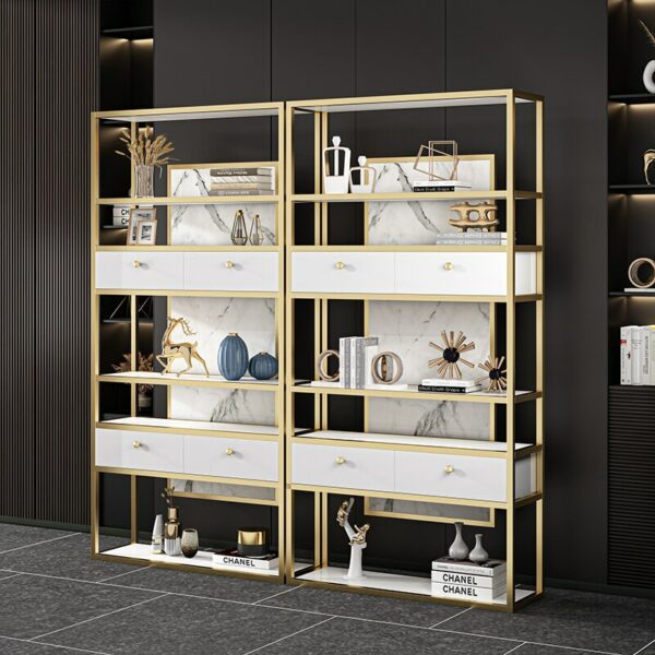 Light luxury stainless steel bookshelf floor, modern minimalist shelf display rack storage after partition, Italian bookcase 4