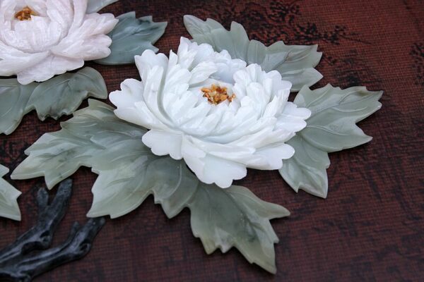 Jade Carving Painting Pendant Dongyang Wood Carving Living Room Study Entrance Background Wall Decoration Crafts Peony Plaque 2