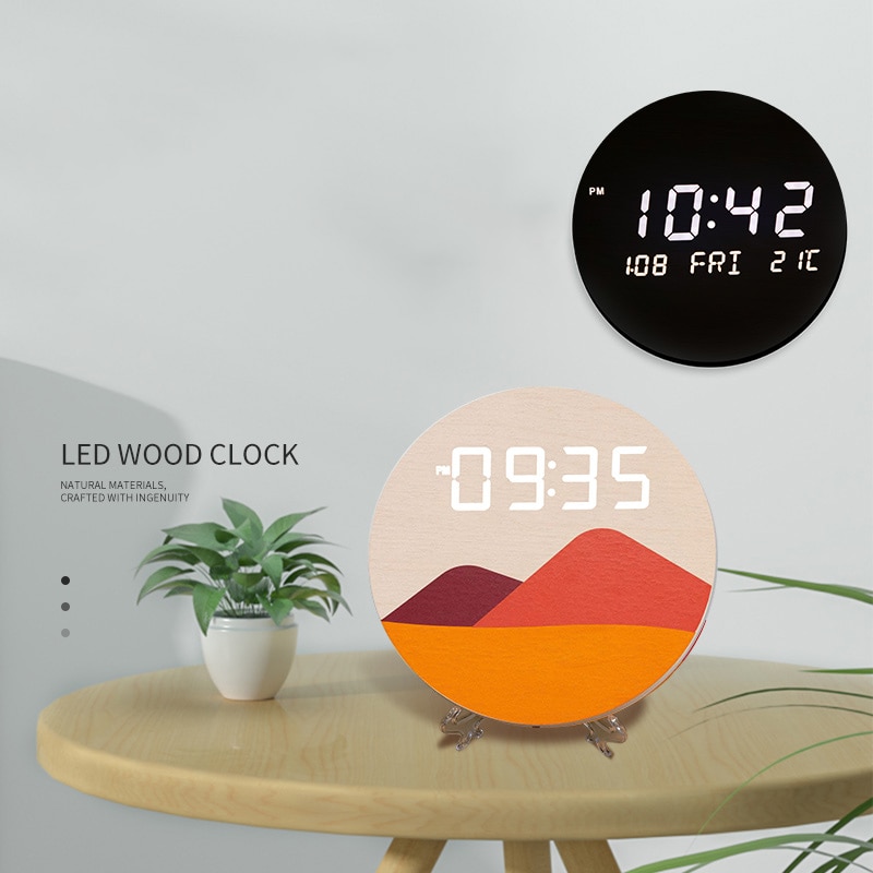 3D Luminous Wooden Digital Clock LED Rechargeable Wireless Wall Clock for Home Living Room Decor Creative Bedroom Silent Clocks 3
