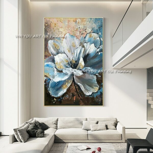 The Foil Large Flower Handmade Oil Paintings On Canvas Blue Creative New White Wall Art Pictures For Office Nature Decoration 4