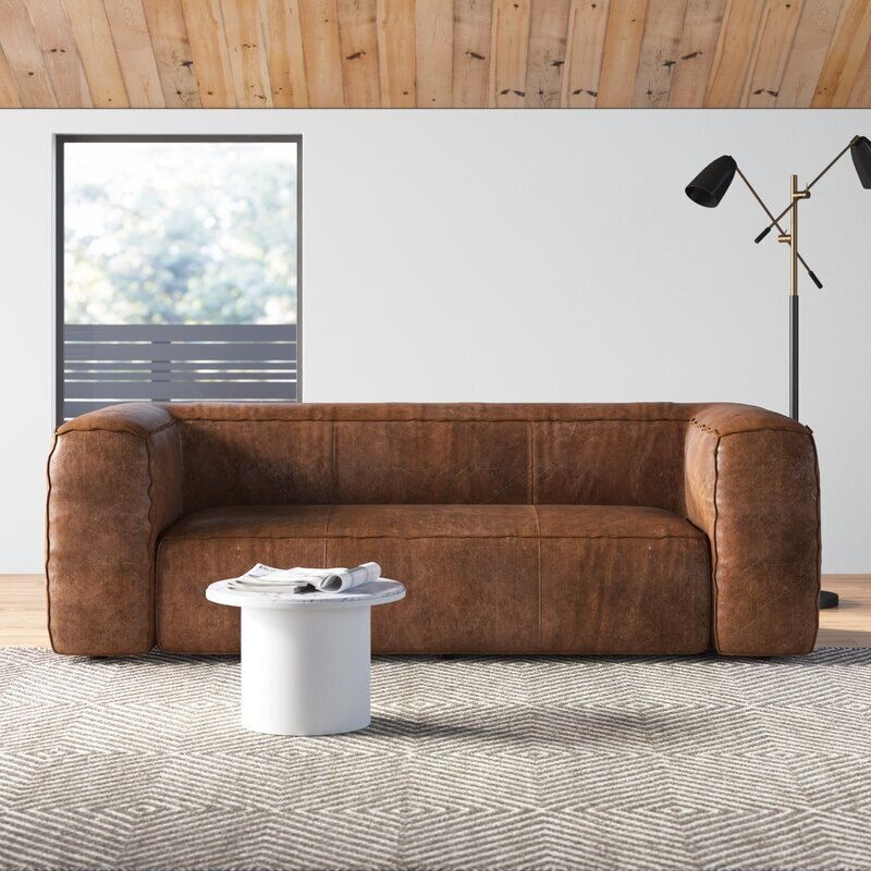 Home Living Room Furniture Retro Style Design Brown Leather Rolled Arm Sofa 31"H x 98"W x 41"D 4