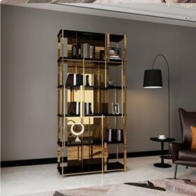 Light luxury bookshelf multi-layer shelf stainless steel luxury living room modern minimalist office quality bookcase floor 2