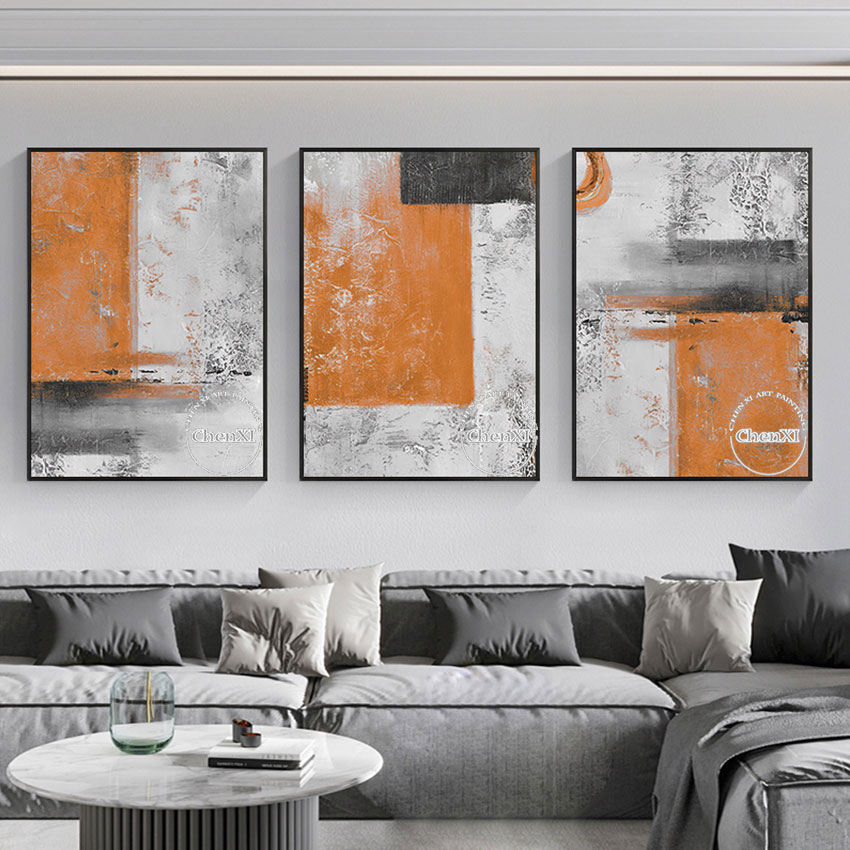 Orange And White Abstract 3PCS Oil Painting On Canvas Handmade Modern Wall Art Picture Office Home Decoration Paintings Unframed 2