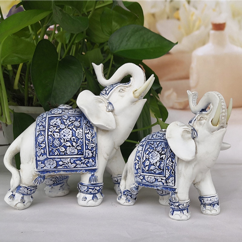 Elephants Statue White Color Resin Good Luck Wealth Lucky Elephant Feng Shui Collectible Ornament for Home Office Decoration 5