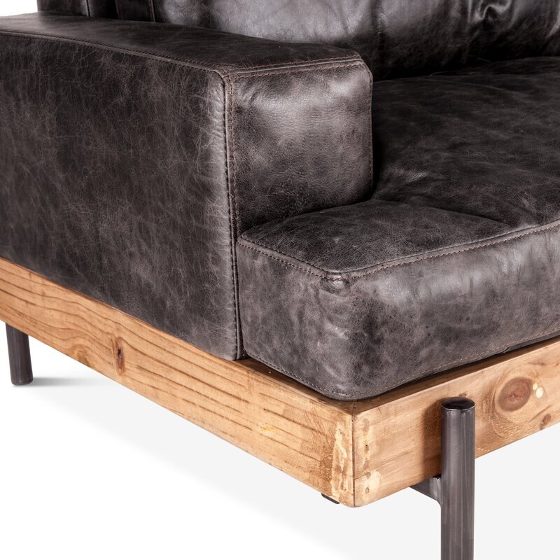 Modern retro distressed design 94" leather built-in armrest sofa 5