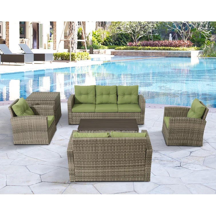 7 Piece Patio Rattan Wicker Outdoor Furniture Conversation Sofa Set with Removeable Cushions and 2 tables 2
