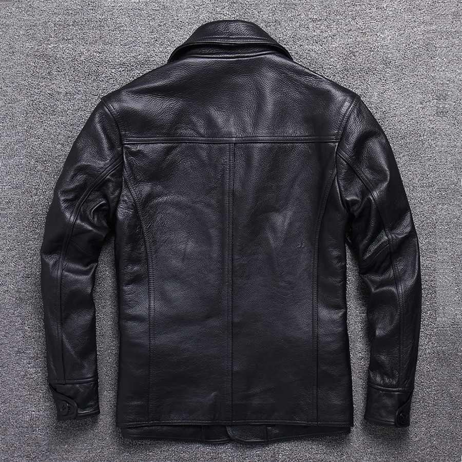 Long Jacket Men Genuine Leather Wind Coat Classic Black Plus Size Cowhide Jacket Casual Leather Cloth кожаная куртка мужская 2