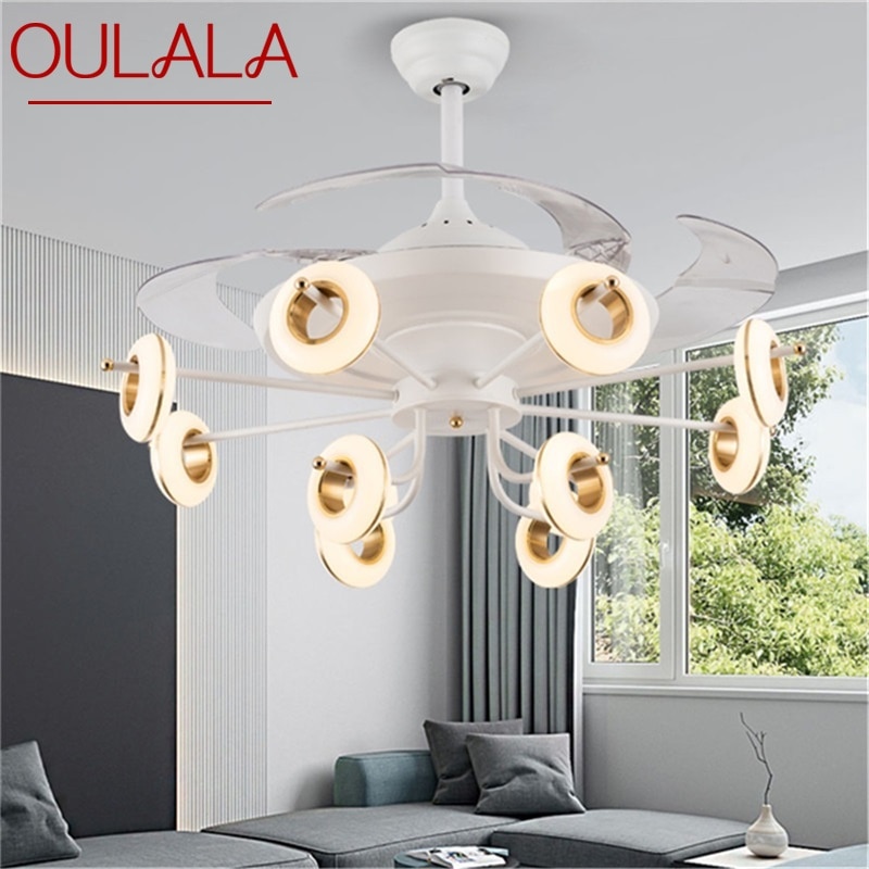 OULALA Ceiling Fan Light White Branch Invisible Lamp With Remote Control Modern Simple LED For Home 1