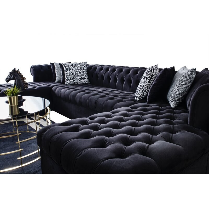 Blue Black Velvet U-Shaped Symmetrical Corner Section Sofa 34"H x 141"W x 71"D 5