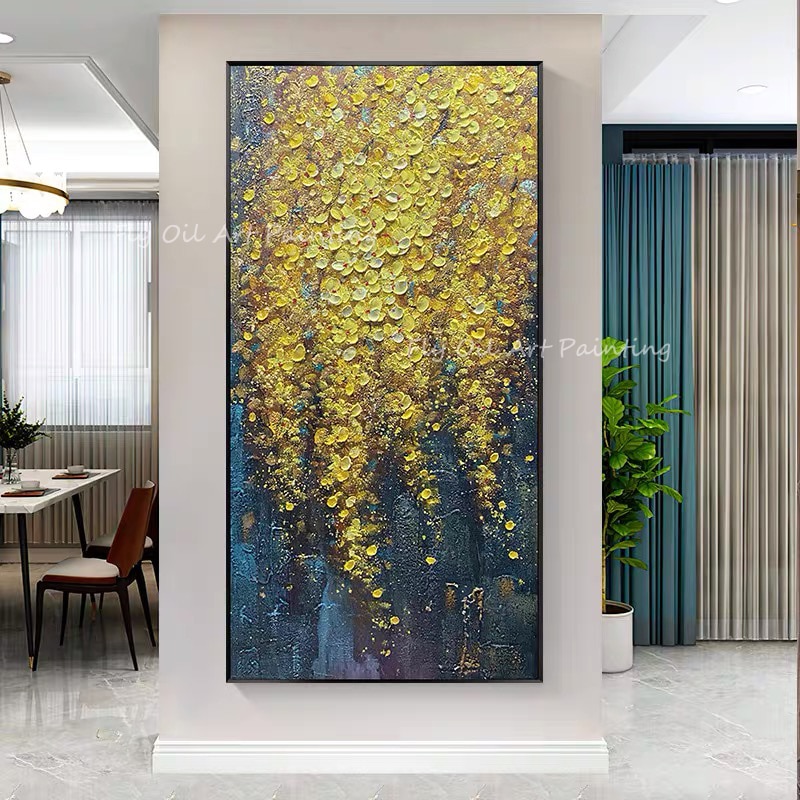 100% Hand Painted Large size modern picture beautiful Yellow Thick oil Flowers painting for office living room decoration gift 1