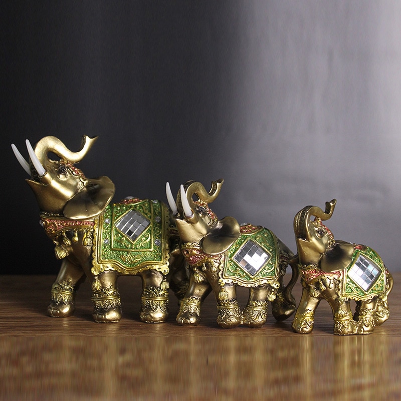 Elephant Statue, Lucky Feng Shui Green Elephant Sculpture Wealth Figurine for Home Office Decoration Gift 4