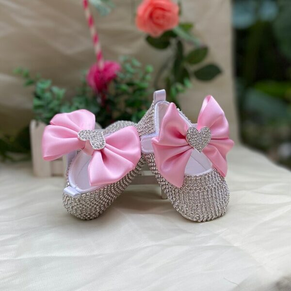 Dollbling Princess Pink Bow Knot Comfortable Soft Sole Baby Girls Casual Diamond Hook and Loop Toddler Shoes 3