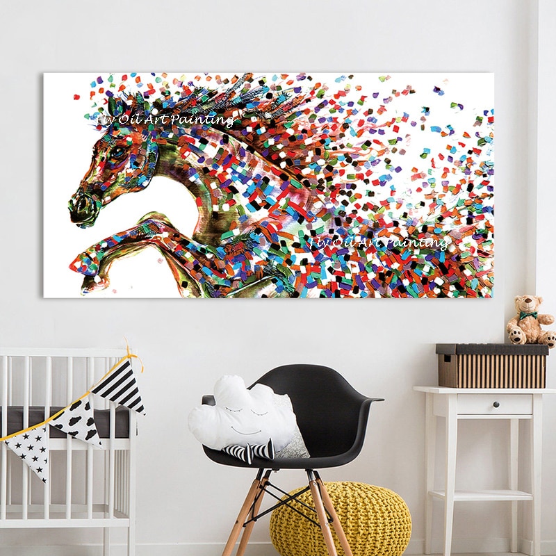 The Animal Painting Art Hand-painted Abstract Oil Painting Canvas Wall Home Decor Wall Pictures For Office Hotel Running Horse 5