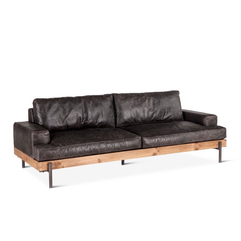 Modern retro distressed design 94" leather built-in armrest sofa 3