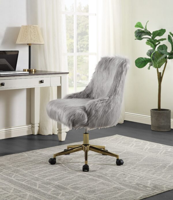 22"L x 25"D x 35-38"H Office Chair In Gray Faux Fur Gold Finish Office Chair Living Room Bedroom Chair High Elastic Sponge Gray 1